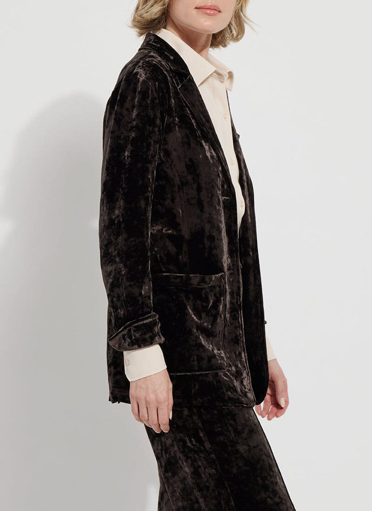 Jade Black Double Breasted Crushed Velvet Blazer