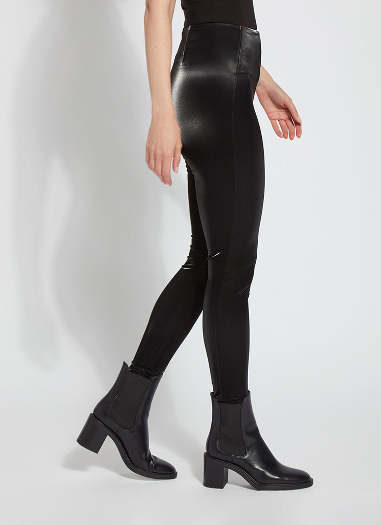 Womens Leggings shown in Black Faux Leather/Rubber Metallic Foil