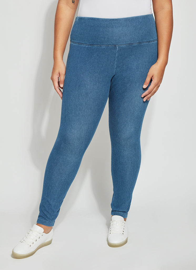 Capreze Ladies Fake Jeans High Waist Printed Denim Jeggings Oversized Look  Print Slim Fit Pencil Pants Plus Size Bottoms Mid Blue 5XL 