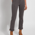 color=Mid Grey, Front view of mid grey 4-way stretch, relaxed boyfriend denim jean legging