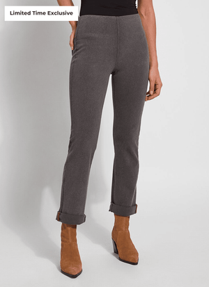 color=Mid Grey, Front view of mid grey 4-way stretch, relaxed boyfriend denim jean legging