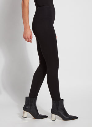 color=Black, side view, classic foundational legging with concealed comfort waistband for slimming and shaping