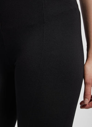 color=Black, thigh seam detail, classic foundational legging with concealed comfort waistband for slimming and shaping