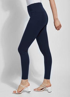 color=True Navy, side view, classic foundational legging with concealed comfort waistband for slimming and shaping