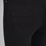 color=Black, back detail, plus size boyfriend cut denim leggings with comfort waistband to smooth and slim 