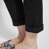 color=Black, hem detail, plus size boyfriend cut denim leggings with comfort waistband to smooth and slim 