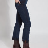 color=Indigo, side, plus size boyfriend cut denim leggings with comfort waistband to smooth and slim 