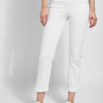 color=White, front view, plus size boyfriend cut denim leggings with comfort waistband to smooth and slim 