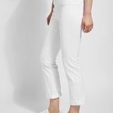 color=White, side view, plus size boyfriend cut denim leggings with comfort waistband to smooth and slim 