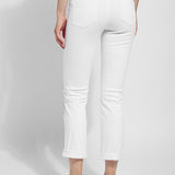 color=White, back view, plus size boyfriend cut denim leggings with comfort waistband to smooth and slim 