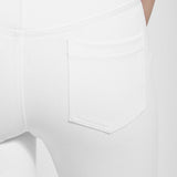 color=White, back detail, plus size boyfriend cut denim leggings with comfort waistband to smooth and slim 