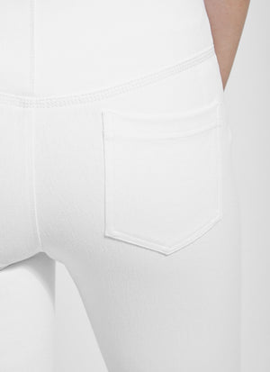 color=White, Rear detail view of white, 4-way stretch, relaxed boyfriend denim jean legging