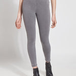 color=Mid Grey, Front view of mid grey,  toothpick denim jean leggings with patented concealed waistband, seen from waist down