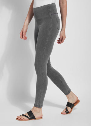 color=Mid Grey, side view, versatile denim jean leggings with smoothing and slimming control comfort waistband