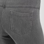 color=Mid Grey, Detailed rear view of mid grey  toothpick denim jean leggings with patented concealed waistband