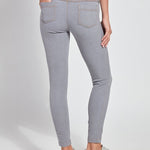 color=Uptown Grey, Rear view of uptown gray  toothpick denim jean leggings with patented concealed waistband, seen from waist down