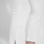 color=White, flare hem detail, lightweight ponte legging with body-hugging fit to knee, flare opening, side slit, comfort waistband