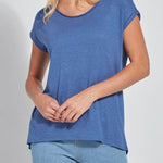 color=Denim Blue, front view, women’s all purpose casual t-shirt, made from a soft linen blend, versatile for layering