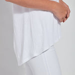 color=White, side hem detail, women’s all purpose casual t-shirt, made from a soft linen blend, versatile for layering