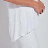 color=White, side hem detail, women’s all purpose casual t-shirt, made from a soft linen blend, versatile for layering