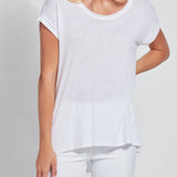 color=White, front view, women’s all purpose casual t-shirt, made from a soft linen blend, versatile for layering