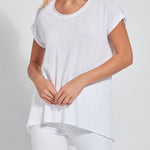 color=White, front view, women’s all purpose casual t-shirt, made from a soft linen blend, versatile for layering