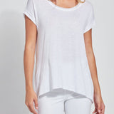 color=White, front view, women’s all purpose casual t-shirt, made from a soft linen blend, versatile for layering