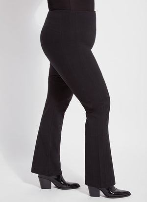 color=Black, side view, slimming workleisure bootcut pants made from stretch cotton, with lifting anatomic seaming