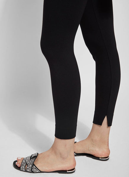 Black Rib Seam Detail Ankle Slit Leggings