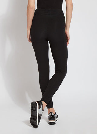 color=Black, rear view, legging jogger hybrid with cotton spandex and comfortable slimming waistband 
