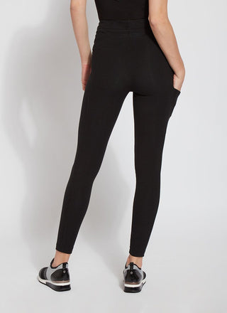 color=Black, rear view, legging jogger hybrid with cotton spandex and comfortable slimming waistband 