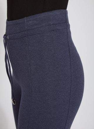 color=Eclipse Melange, side hip detail, blue legging jogger hybrid with cotton spandex and comfortable slimming waistband 