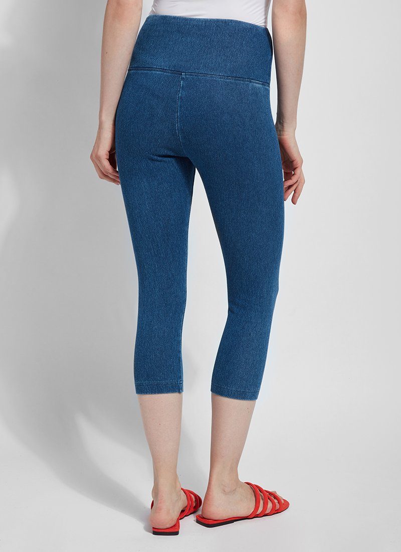 Women's Fashion Plus Size 3D Lace Up Jean Print Capri Shorts Leggings