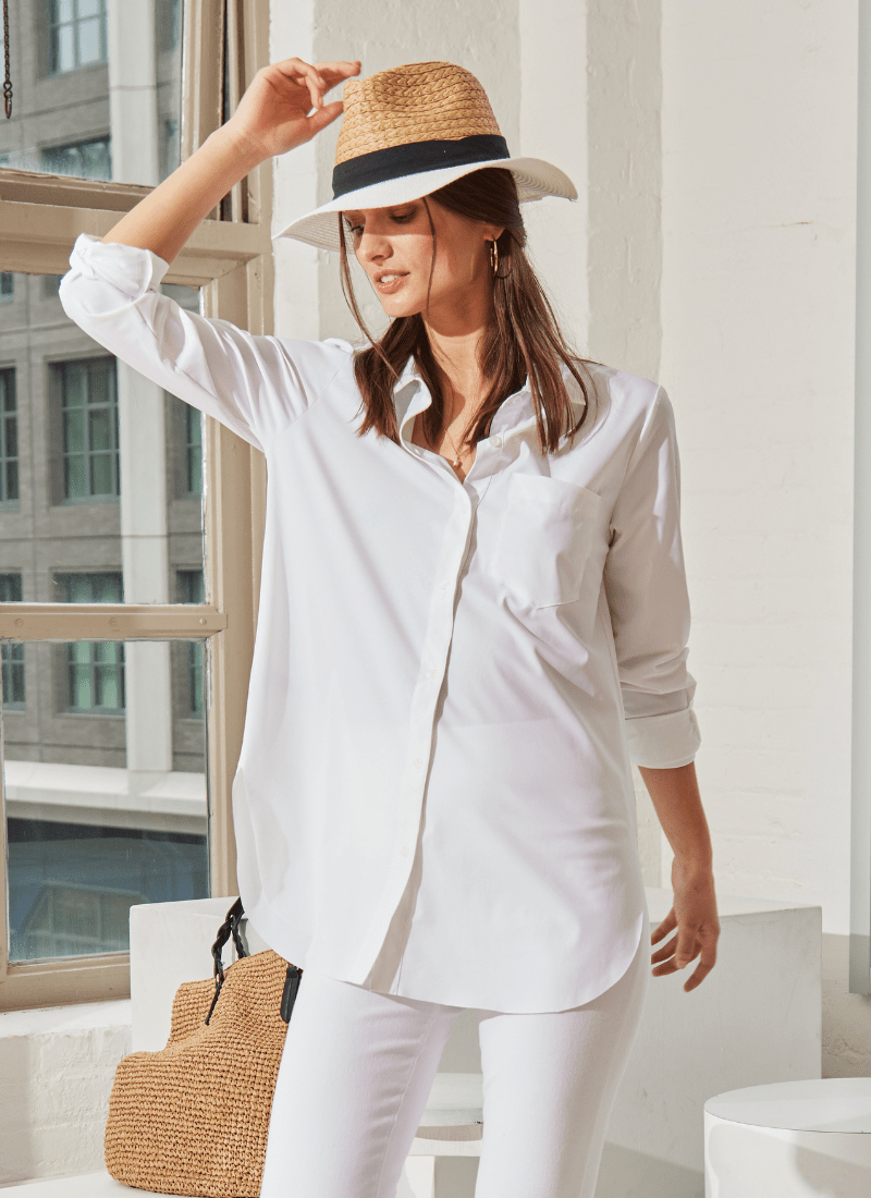 Fashion White Turtleneck Pin Down Long Sleeve Top For Ladies