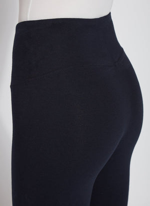 color=Midnight, back detail, stretch cotton leggings, yoga pants, with smoothing comfort waistband and lifting, contouring seaming 